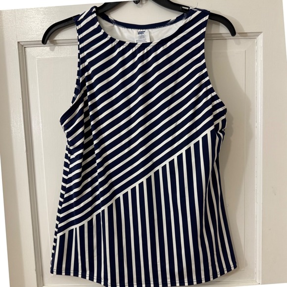 Lands' End Other - Lands End Navy Striped Swim Tankini Top Sz 12 High Neck Nautical Modest Classic
